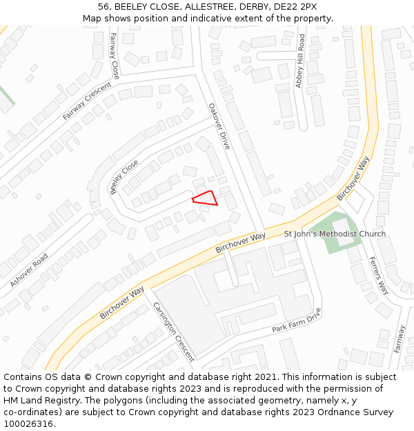 56, BEELEY CLOSE, ALLESTREE, DERBY, DE22 2PX: Location map and indicative extent of plot