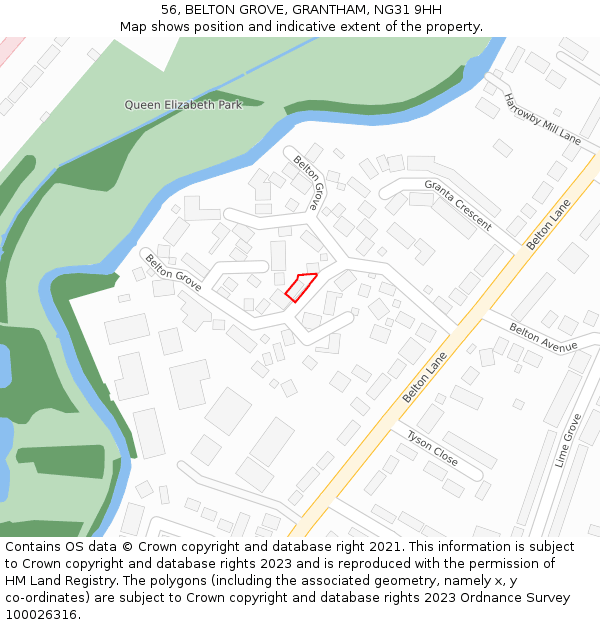 56, BELTON GROVE, GRANTHAM, NG31 9HH: Location map and indicative extent of plot