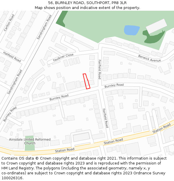 56, BURNLEY ROAD, SOUTHPORT, PR8 3LR: Location map and indicative extent of plot