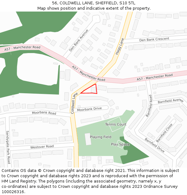 56, COLDWELL LANE, SHEFFIELD, S10 5TL: Location map and indicative extent of plot