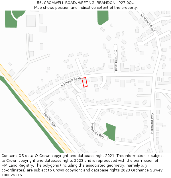 56, CROMWELL ROAD, WEETING, BRANDON, IP27 0QU: Location map and indicative extent of plot