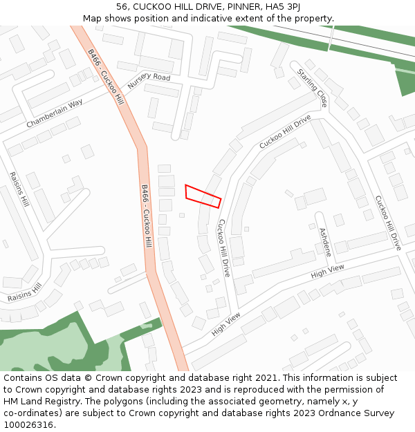 56, CUCKOO HILL DRIVE, PINNER, HA5 3PJ: Location map and indicative extent of plot