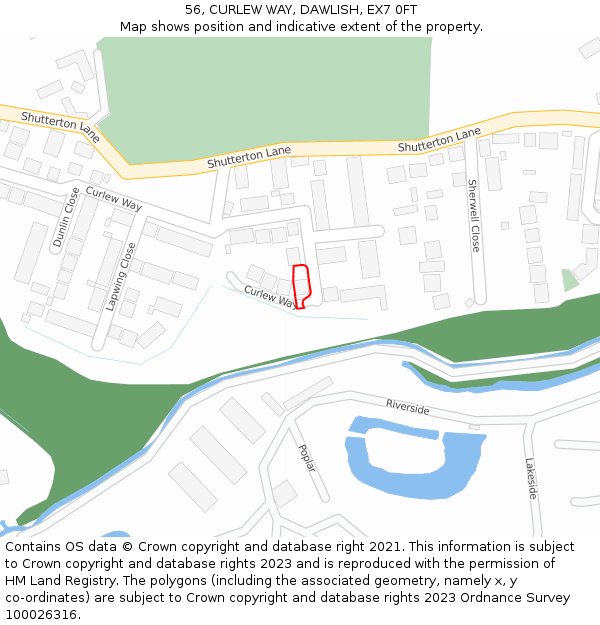 56, CURLEW WAY, DAWLISH, EX7 0FT: Location map and indicative extent of plot