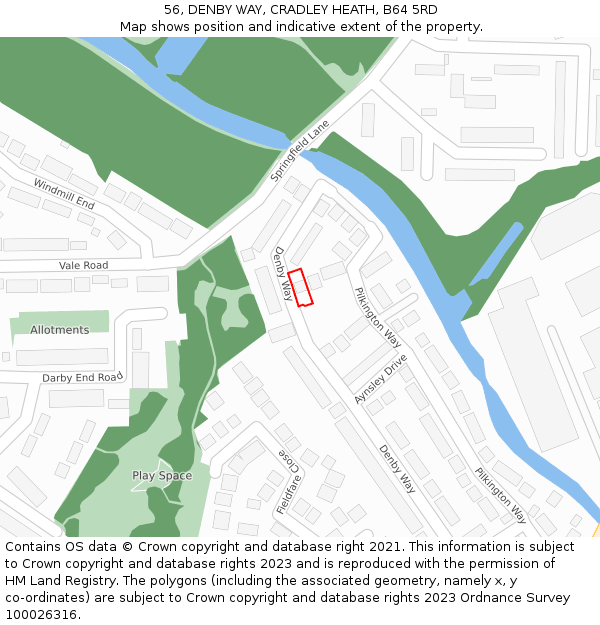 56, DENBY WAY, CRADLEY HEATH, B64 5RD: Location map and indicative extent of plot