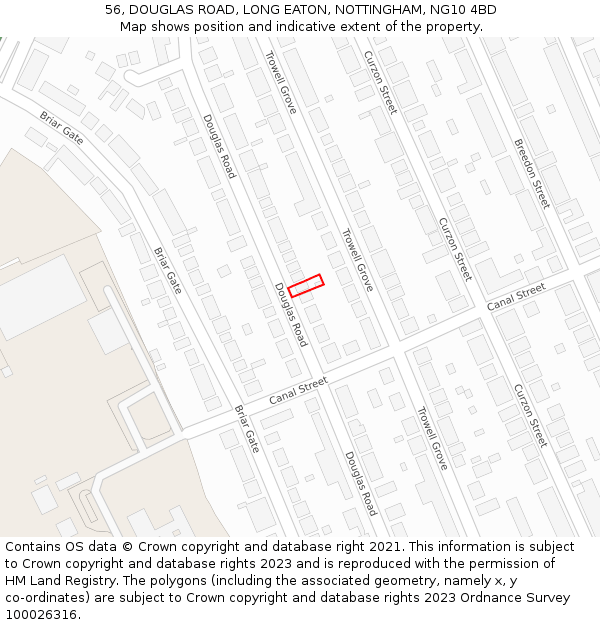 56, DOUGLAS ROAD, LONG EATON, NOTTINGHAM, NG10 4BD: Location map and indicative extent of plot