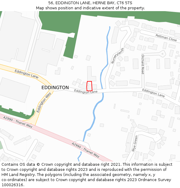 56, EDDINGTON LANE, HERNE BAY, CT6 5TS: Location map and indicative extent of plot