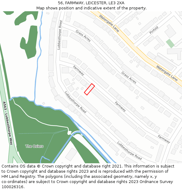 56, FARMWAY, LEICESTER, LE3 2XA: Location map and indicative extent of plot