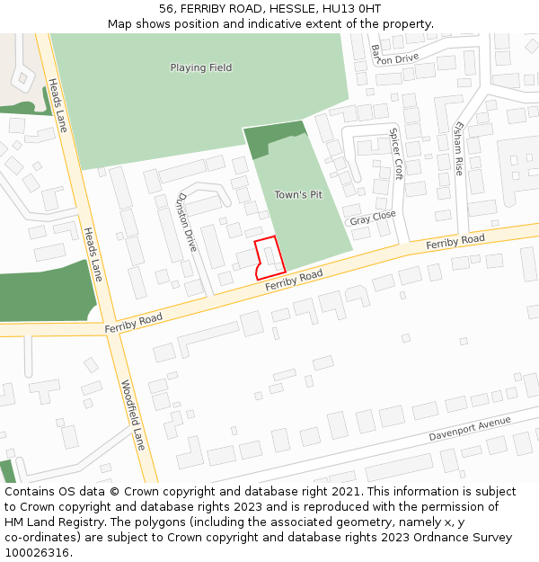 56, FERRIBY ROAD, HESSLE, HU13 0HT: Location map and indicative extent of plot