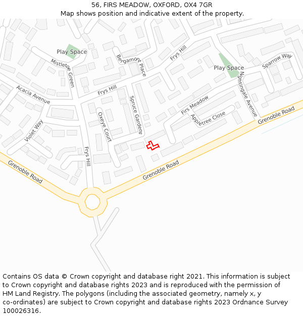 56, FIRS MEADOW, OXFORD, OX4 7GR: Location map and indicative extent of plot