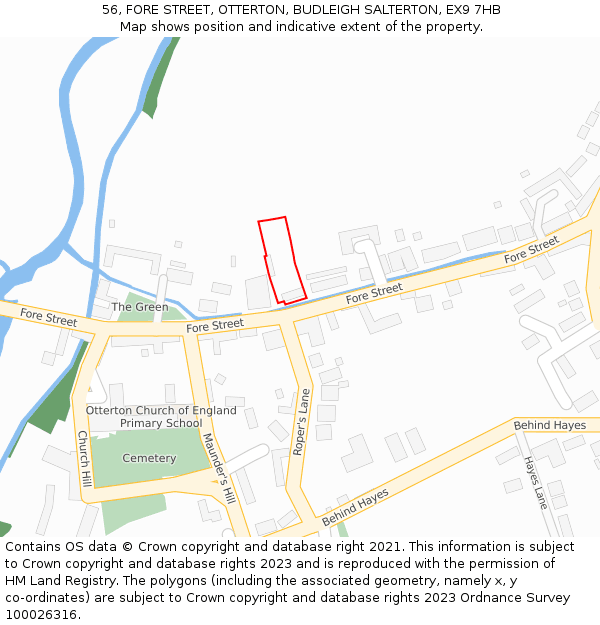 56, FORE STREET, OTTERTON, BUDLEIGH SALTERTON, EX9 7HB: Location map and indicative extent of plot