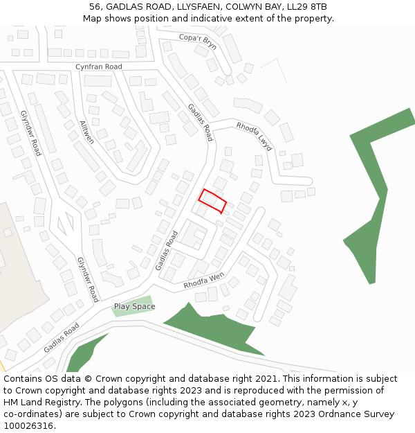 56, GADLAS ROAD, LLYSFAEN, COLWYN BAY, LL29 8TB: Location map and indicative extent of plot