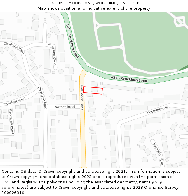 56, HALF MOON LANE, WORTHING, BN13 2EP: Location map and indicative extent of plot