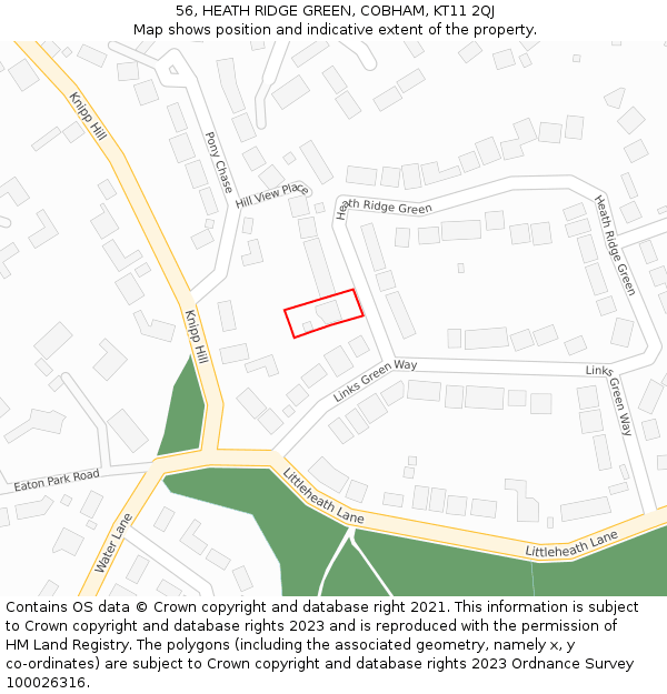 56, HEATH RIDGE GREEN, COBHAM, KT11 2QJ: Location map and indicative extent of plot