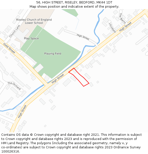 56, HIGH STREET, RISELEY, BEDFORD, MK44 1DT: Location map and indicative extent of plot