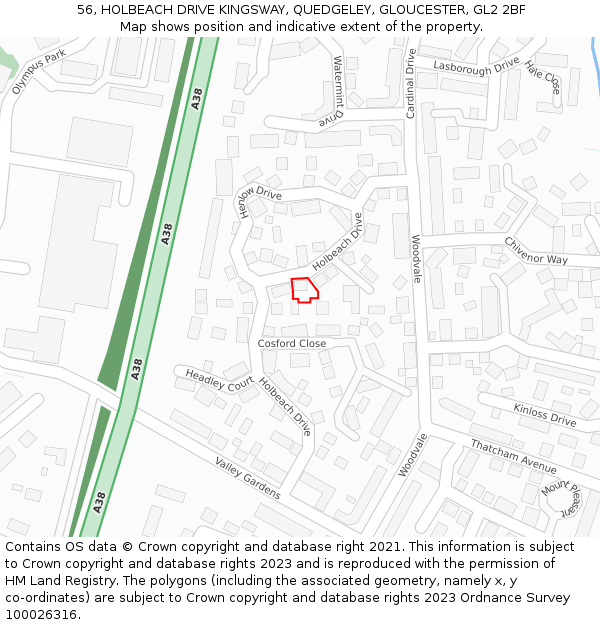 56, HOLBEACH DRIVE KINGSWAY, QUEDGELEY, GLOUCESTER, GL2 2BF: Location map and indicative extent of plot