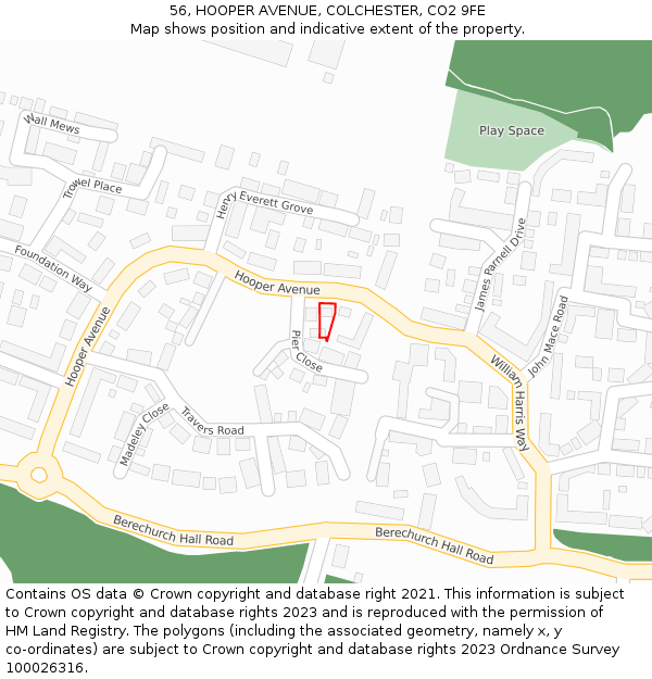 56, HOOPER AVENUE, COLCHESTER, CO2 9FE: Location map and indicative extent of plot