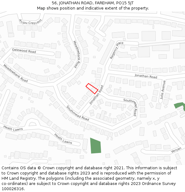 56, JONATHAN ROAD, FAREHAM, PO15 5JT: Location map and indicative extent of plot