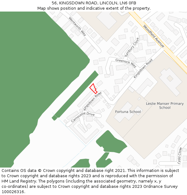 56, KINGSDOWN ROAD, LINCOLN, LN6 0FB: Location map and indicative extent of plot