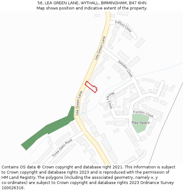 56, LEA GREEN LANE, WYTHALL, BIRMINGHAM, B47 6HN: Location map and indicative extent of plot