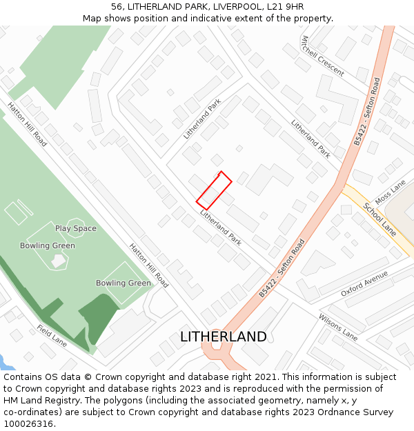 56, LITHERLAND PARK, LIVERPOOL, L21 9HR: Location map and indicative extent of plot