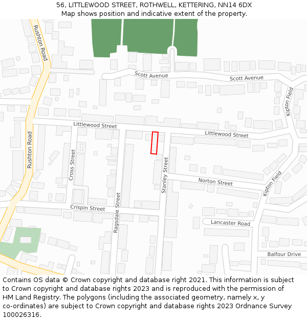 56, LITTLEWOOD STREET, ROTHWELL, KETTERING, NN14 6DX: Location map and indicative extent of plot