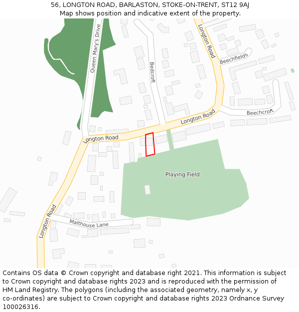 56, LONGTON ROAD, BARLASTON, STOKE-ON-TRENT, ST12 9AJ: Location map and indicative extent of plot