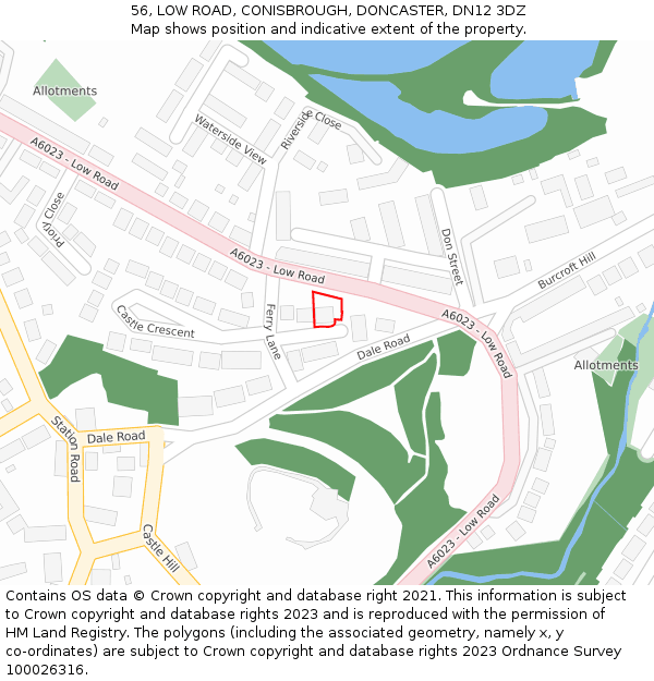 56, LOW ROAD, CONISBROUGH, DONCASTER, DN12 3DZ: Location map and indicative extent of plot