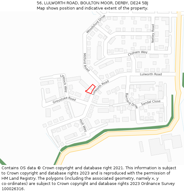 56, LULWORTH ROAD, BOULTON MOOR, DERBY, DE24 5BJ: Location map and indicative extent of plot