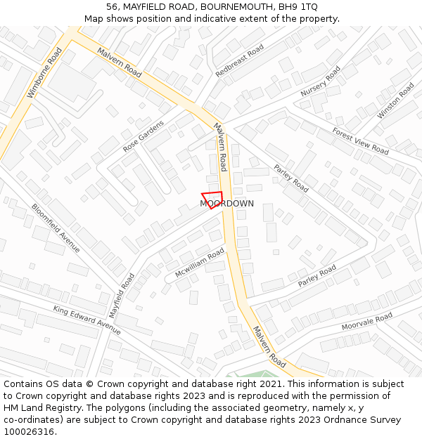 56, MAYFIELD ROAD, BOURNEMOUTH, BH9 1TQ: Location map and indicative extent of plot