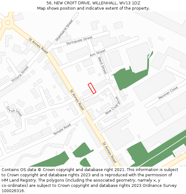 56, NEW CROFT DRIVE, WILLENHALL, WV13 1DZ: Location map and indicative extent of plot