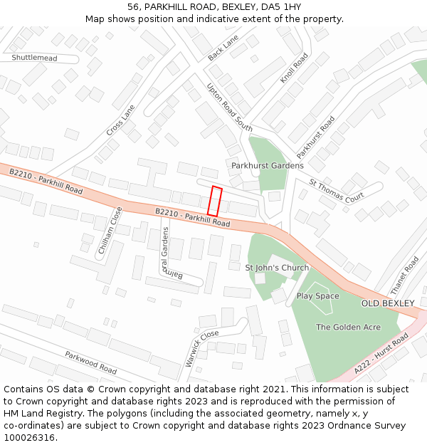 56, PARKHILL ROAD, BEXLEY, DA5 1HY: Location map and indicative extent of plot