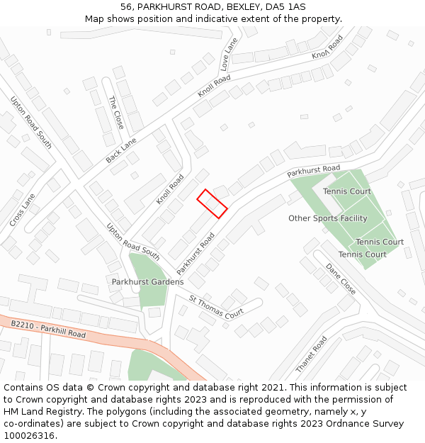 56, PARKHURST ROAD, BEXLEY, DA5 1AS: Location map and indicative extent of plot