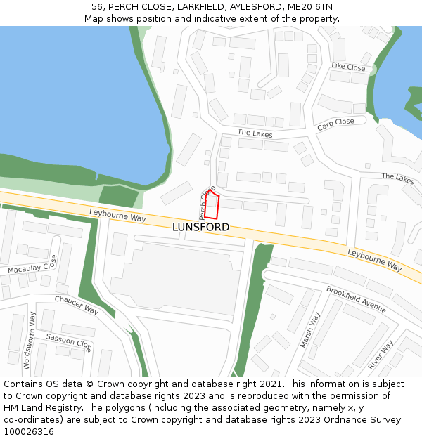 56, PERCH CLOSE, LARKFIELD, AYLESFORD, ME20 6TN: Location map and indicative extent of plot