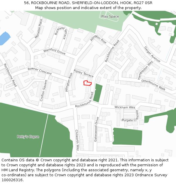 56, ROCKBOURNE ROAD, SHERFIELD-ON-LODDON, HOOK, RG27 0SR: Location map and indicative extent of plot