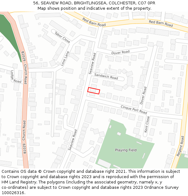 56, SEAVIEW ROAD, BRIGHTLINGSEA, COLCHESTER, CO7 0PR: Location map and indicative extent of plot