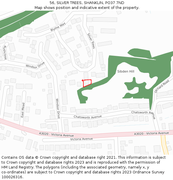 56, SILVER TREES, SHANKLIN, PO37 7ND: Location map and indicative extent of plot