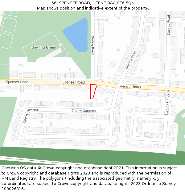 56, SPENSER ROAD, HERNE BAY, CT6 5QN: Location map and indicative extent of plot