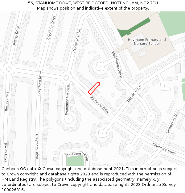 56, STANHOME DRIVE, WEST BRIDGFORD, NOTTINGHAM, NG2 7FU: Location map and indicative extent of plot