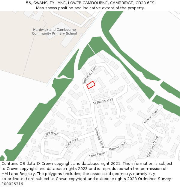 56, SWANSLEY LANE, LOWER CAMBOURNE, CAMBRIDGE, CB23 6ES: Location map and indicative extent of plot