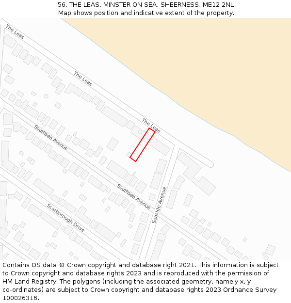 56, THE LEAS, MINSTER ON SEA, SHEERNESS, ME12 2NL: Location map and indicative extent of plot