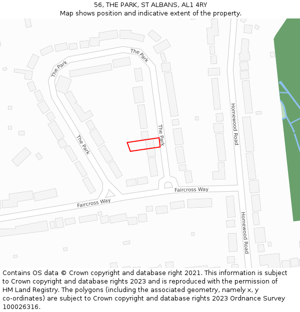 56, THE PARK, ST ALBANS, AL1 4RY: Location map and indicative extent of plot