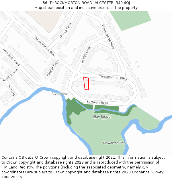 56, THROCKMORTON ROAD, ALCESTER, B49 6QJ: Location map and indicative extent of plot