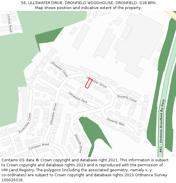 56, ULLSWATER DRIVE, DRONFIELD WOODHOUSE, DRONFIELD, S18 8PN: Location map and indicative extent of plot