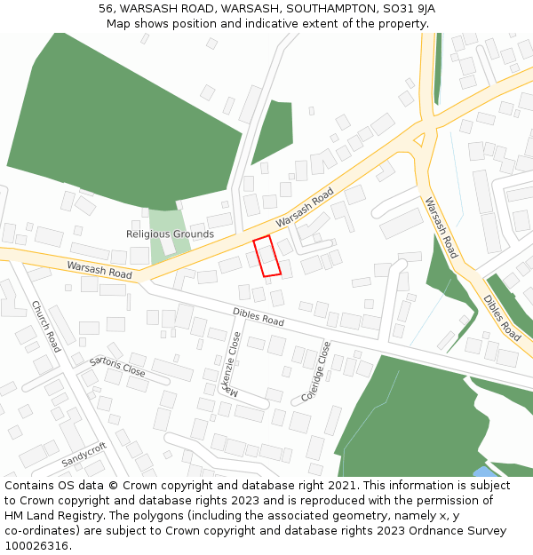 56, WARSASH ROAD, WARSASH, SOUTHAMPTON, SO31 9JA: Location map and indicative extent of plot