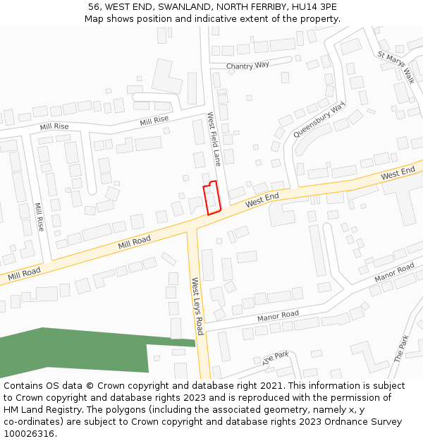 56, WEST END, SWANLAND, NORTH FERRIBY, HU14 3PE: Location map and indicative extent of plot