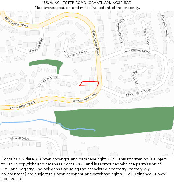 56, WINCHESTER ROAD, GRANTHAM, NG31 8AD: Location map and indicative extent of plot