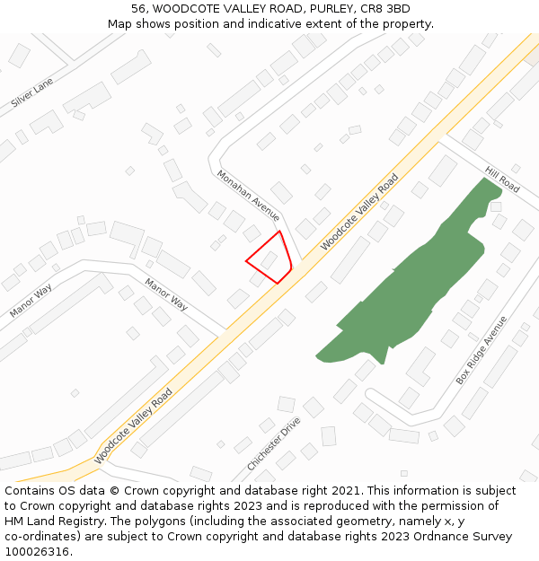 56, WOODCOTE VALLEY ROAD, PURLEY, CR8 3BD: Location map and indicative extent of plot