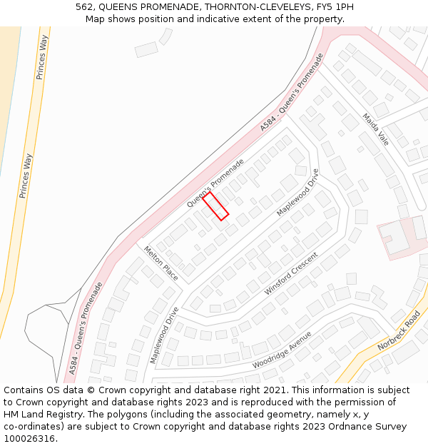 562, QUEENS PROMENADE, THORNTON-CLEVELEYS, FY5 1PH: Location map and indicative extent of plot