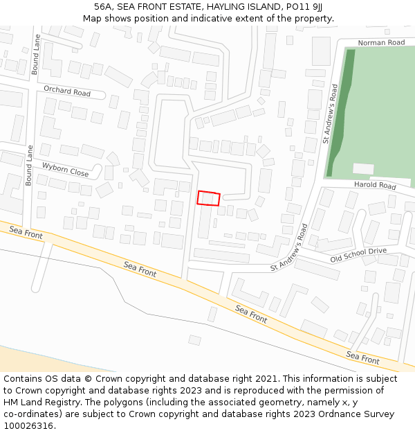 56A, SEA FRONT ESTATE, HAYLING ISLAND, PO11 9JJ: Location map and indicative extent of plot