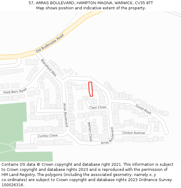 57, ARRAS BOULEVARD, HAMPTON MAGNA, WARWICK, CV35 8TT: Location map and indicative extent of plot